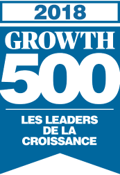 Bannière logo bleu et blanc pour représenter le concours Growth 500 pour les leaders de croissance en 2018.