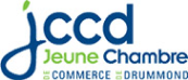 Logo bleu marin et vert de la Jeune Chambre de commerce de Drummond. 