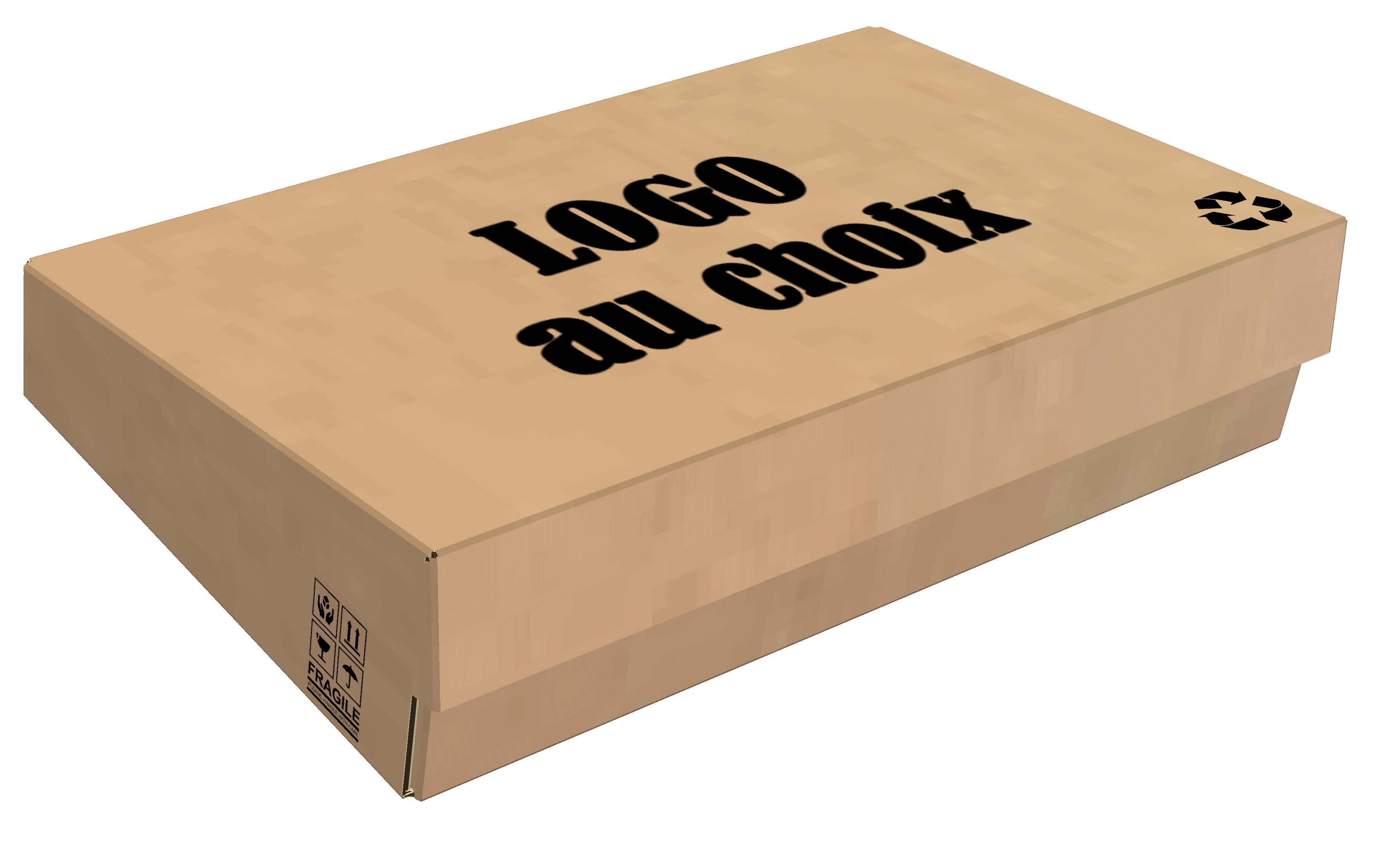 Closed customized 5-panel Kraft cardboard box with logo.