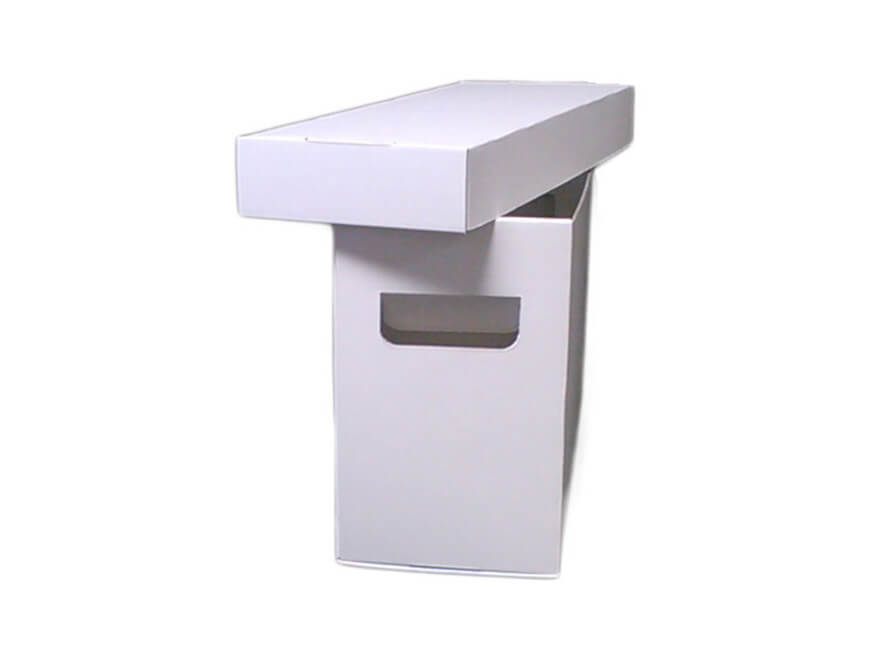 Tall white box with a lid and side handles.