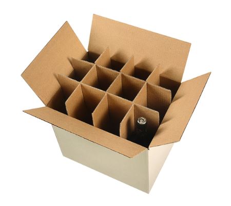 Boîte à rabats régulière avec des partitions pour séparer les bouteilles.