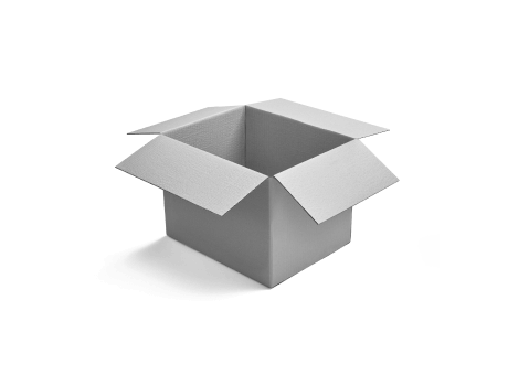 Une boîte à rabats grise avec 4 panneaux supérieurs qui peuvent être pliés pour se rencontrer au milieu.