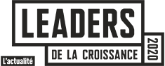 Black and white official logo representing the company's mention in the Leaders de la croissance 2020 by l'Actualité 