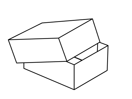 Box in two parts, with a bottom and top lid that close one into the other. 