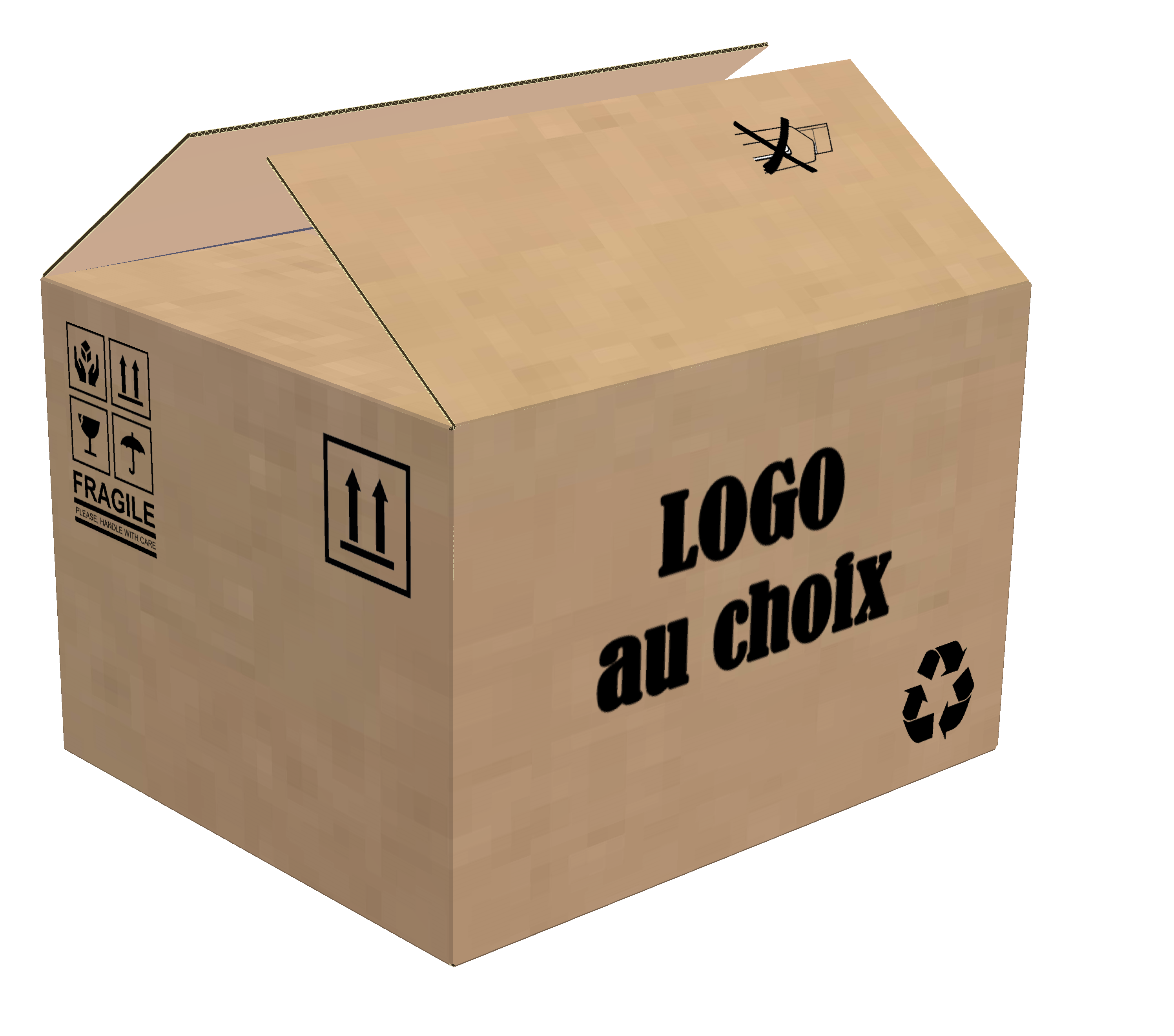 Customized regular RSC box with black writing directly on the box. 
