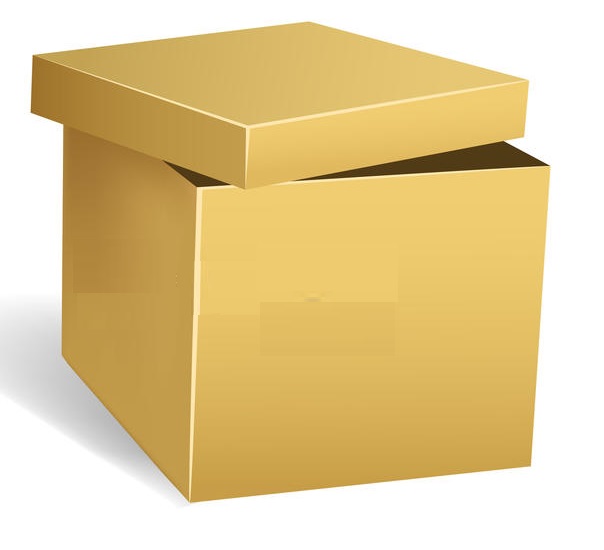 Clip art image of a carboard box and a lid. 