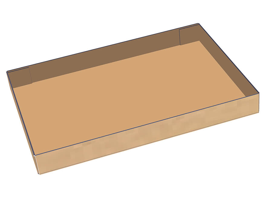 Box tray with all sides folded up and glued or stapled together.