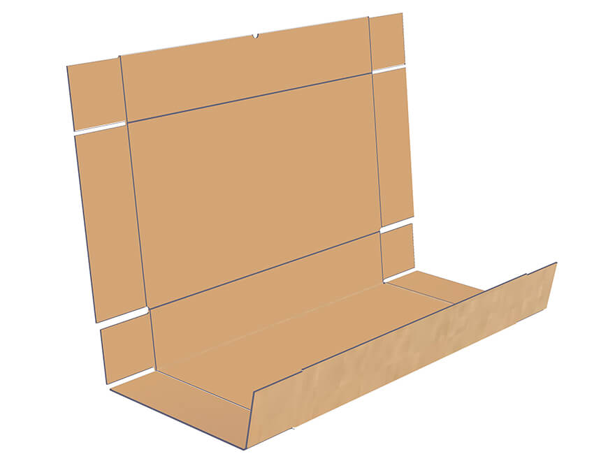 Box with 5 panels' long sides folded-up. 
