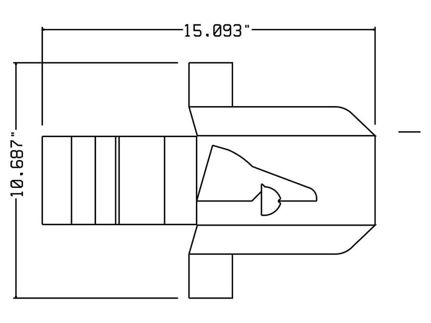 Croquis du présentoir de comptoir déplié avec les mesures pour la longueur et largeur.