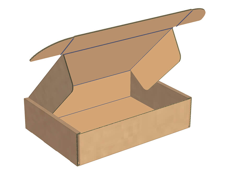 Box with four side flaps to close lid securely.