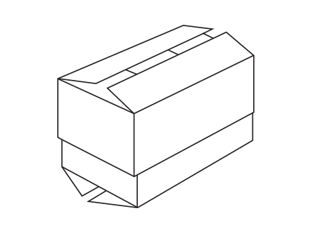 Deux moitiés de boîtes à rabats réguliers qui s'emboîtent l’une dans l’autre et avec une hauteur ajustable. 